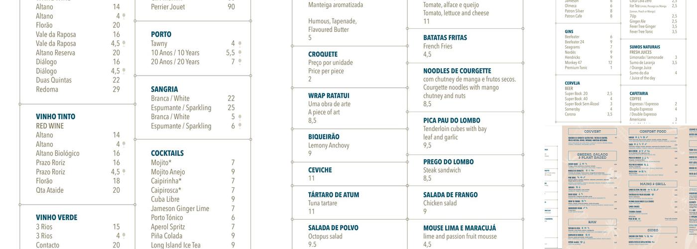 Indigo Ericeira Menu