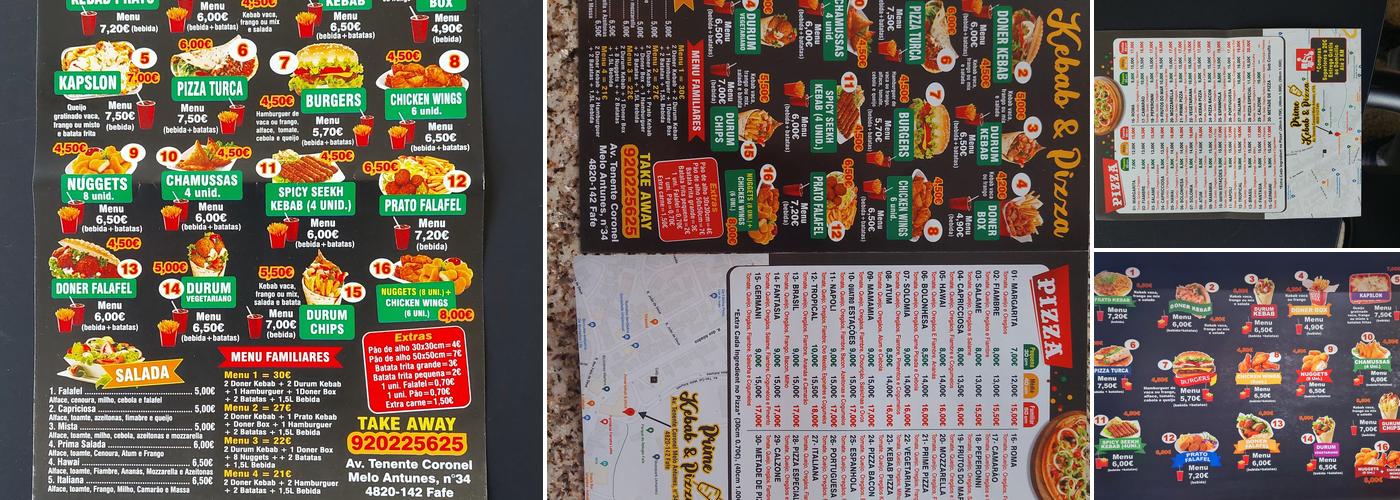 Prime kebab & pizza Menu
