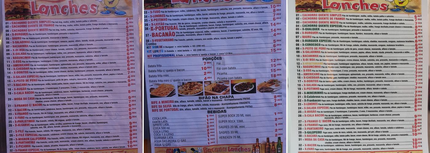 Bacana Lanches Menu