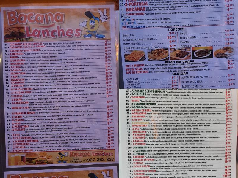 Bacana Lanches Menu
