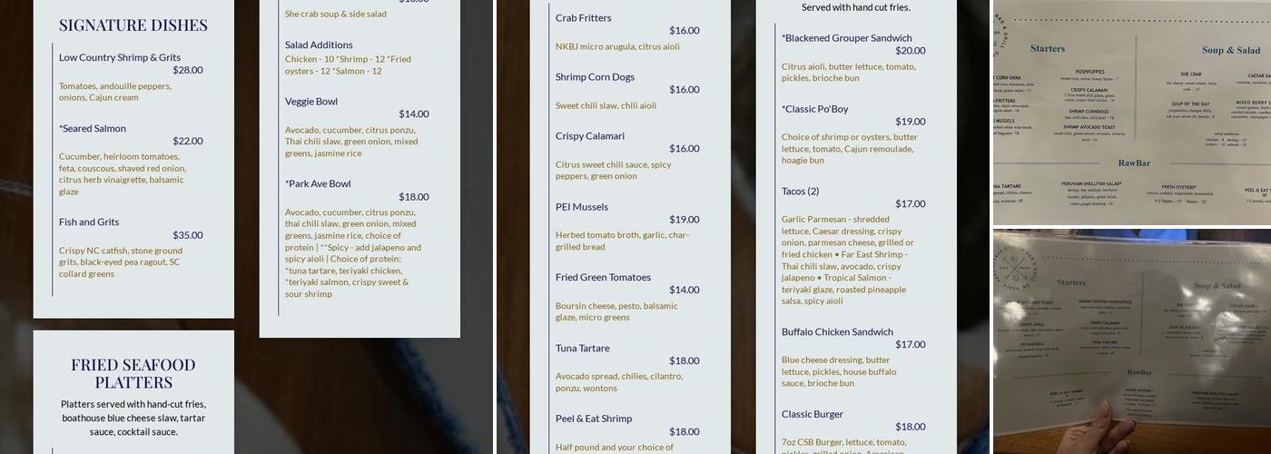 Park Avenue Oyster Bar & Grill Menu