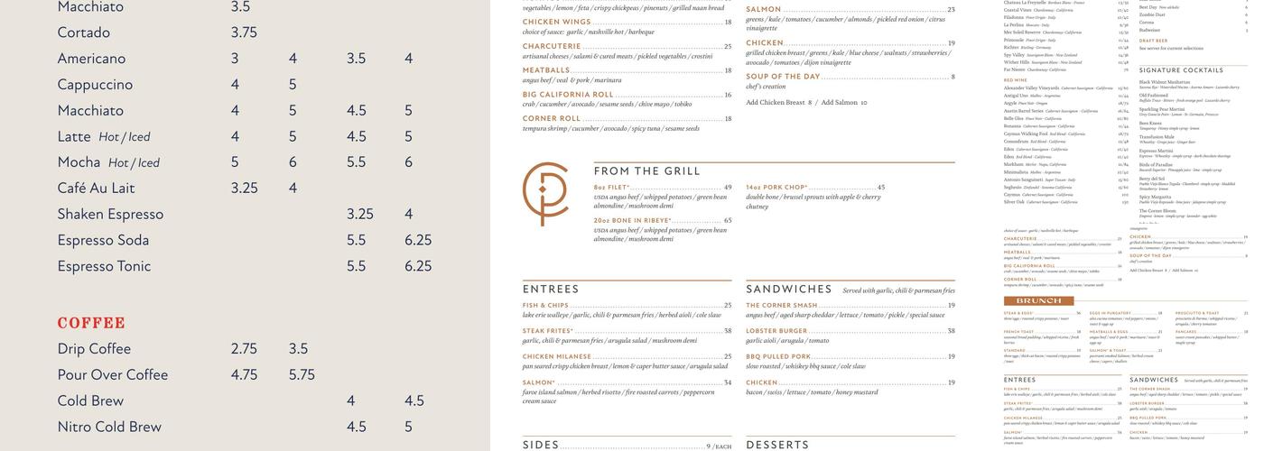 Corner Provisions Menu