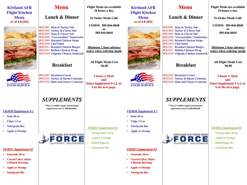 Thunderbird Dining Facility Menu