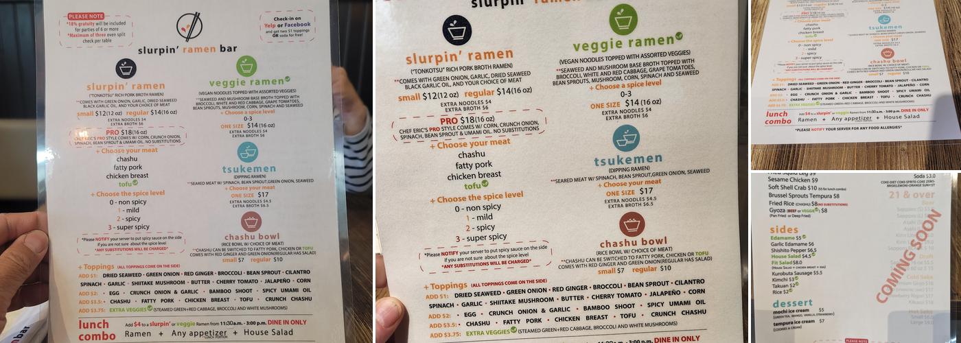 Slurpin' Ramen Bar - Alpharetta Menu