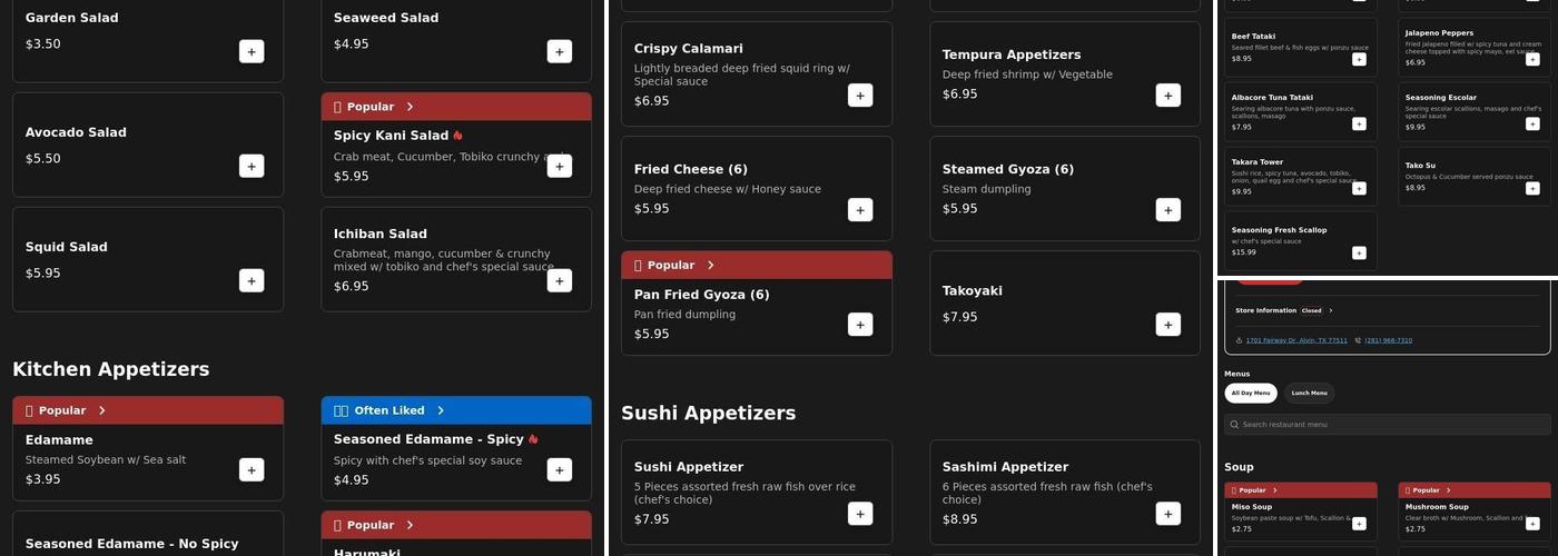 Takara Sushi & Steak House Menu