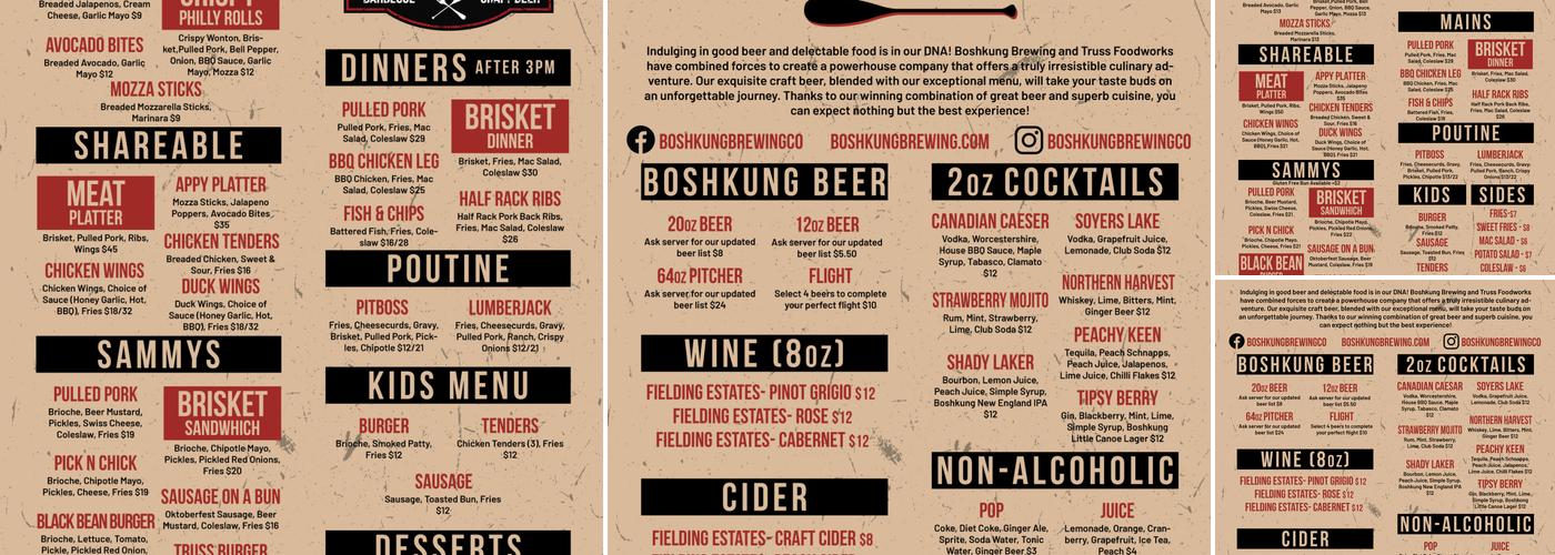 Boshkung Brewing Co. Menu