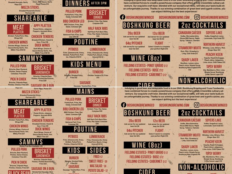 Boshkung Brewing Co. Menu