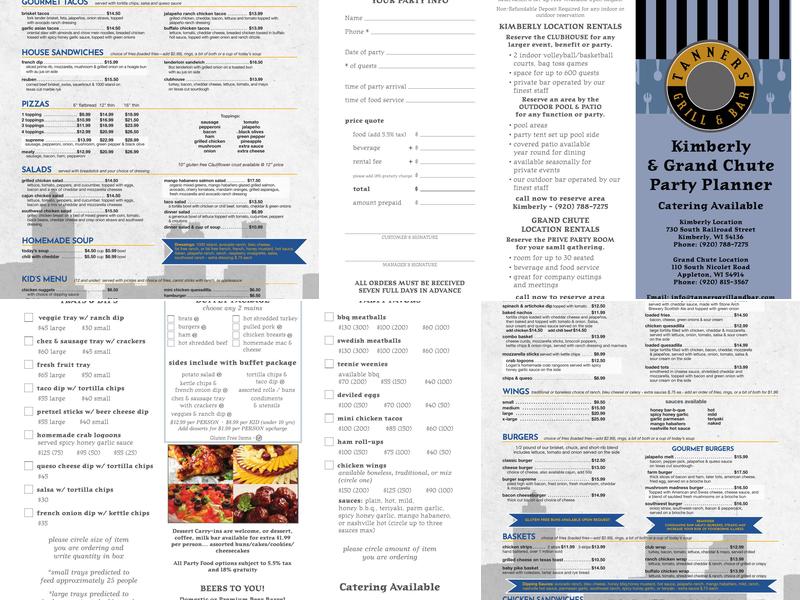 Tanner's Grill and Bar West Menu