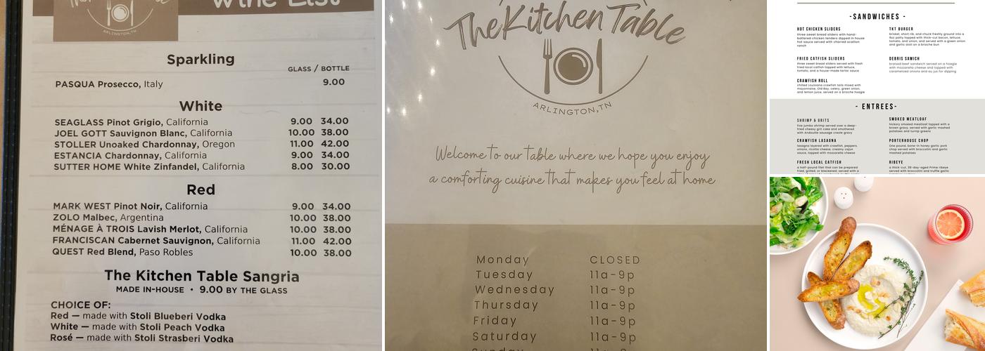 The Kitchen Table Menu