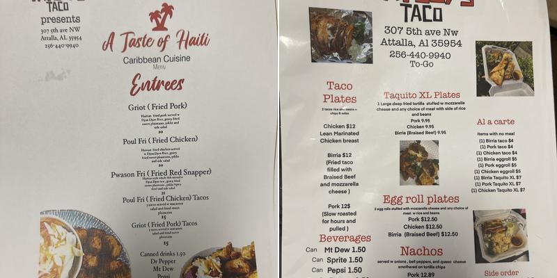 Fatboys Taco Menu