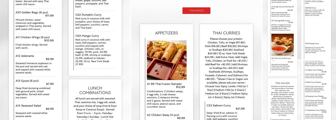 Number One Thai Fusion Menu