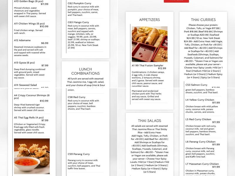 Number One Thai Fusion Menu