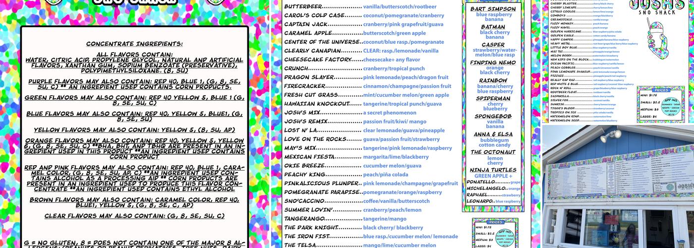 Josh's Sno Shack 81st and Aspen Menu