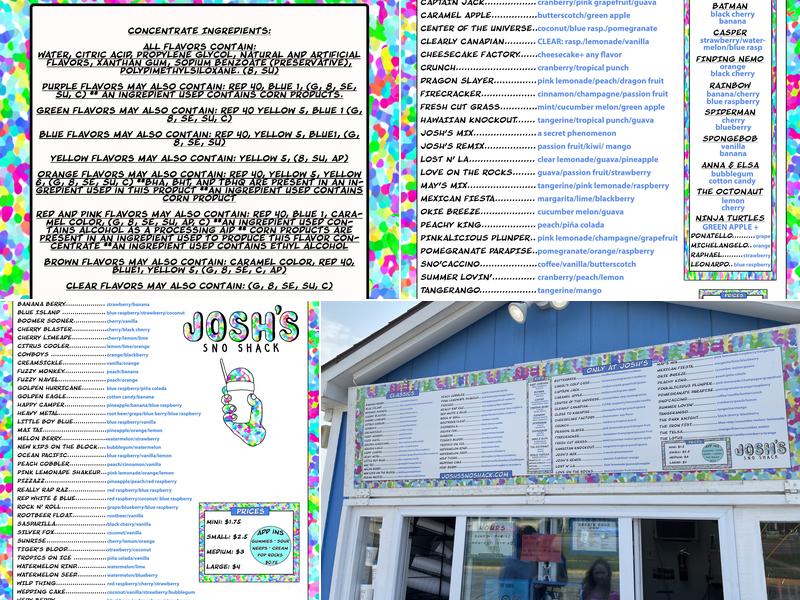 Josh's Sno Shack 81st and Aspen Menu