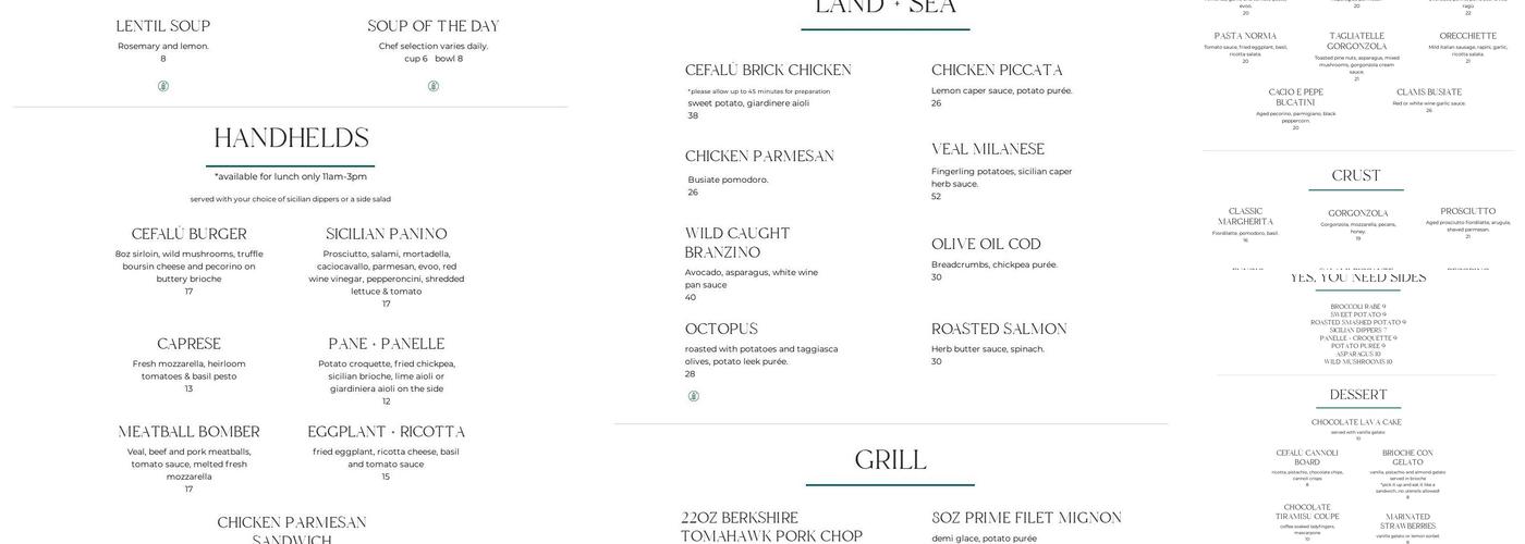 Cefalu Seaside Sicilian Menu