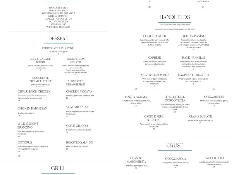 Cefalu Seaside Sicilian Menu