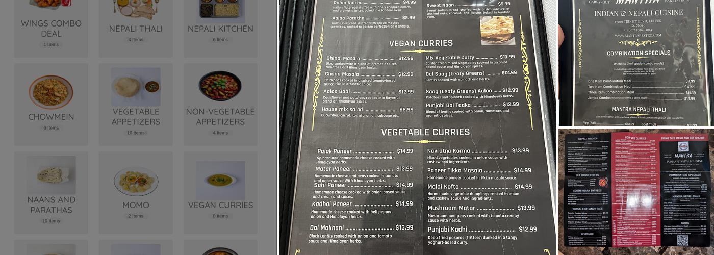 Mantra Indian & Nepali Cuisine Menu
