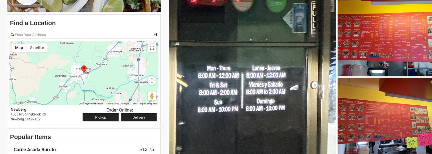 Eduardo's taco shop Menu