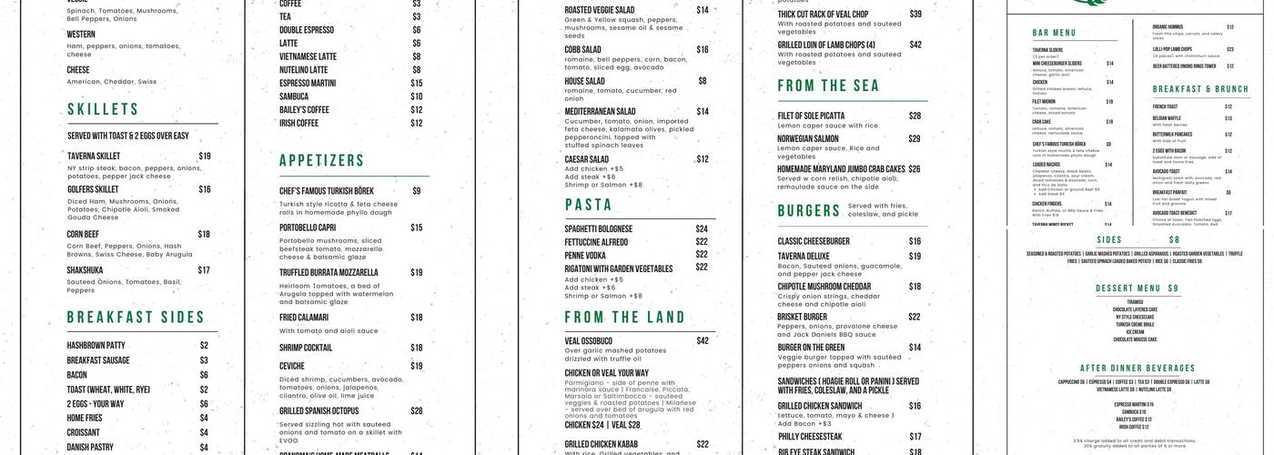 Taverna On The Green Menu
