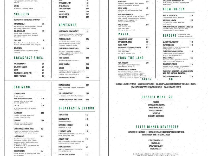 Taverna On The Green Menu