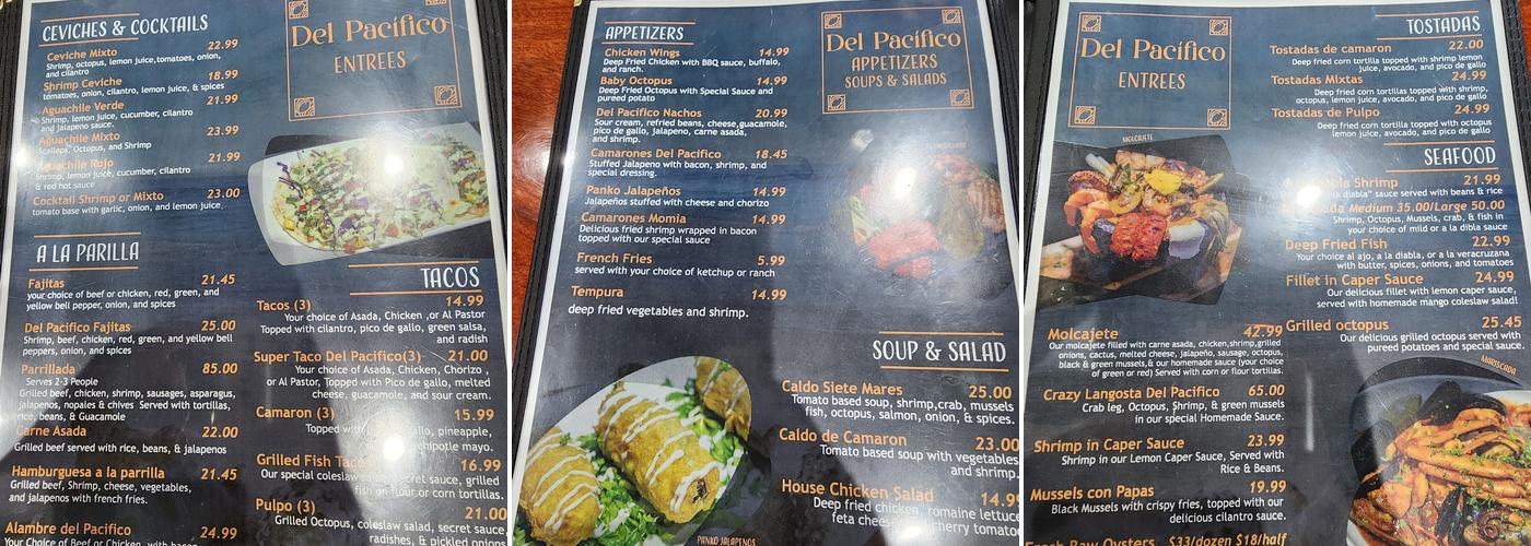 Del Pacifico Mexican Seafood & Sushi Bar Menu