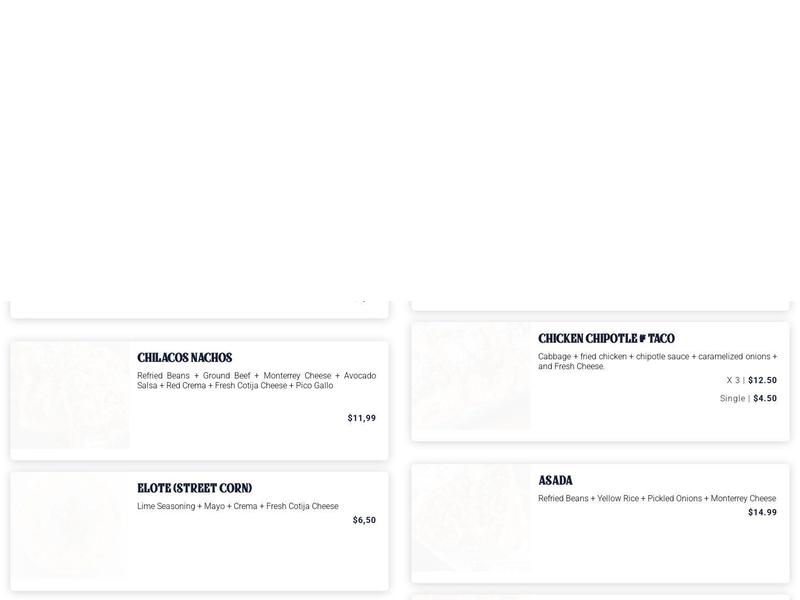 Chilacos Tacos Menu