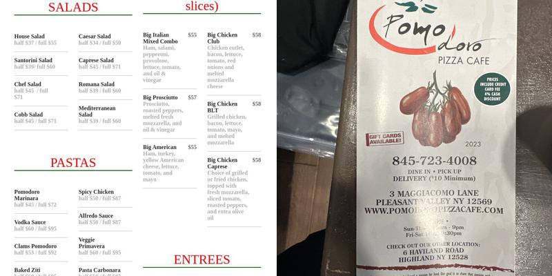 Pomodoro Pizza Cafe Menu