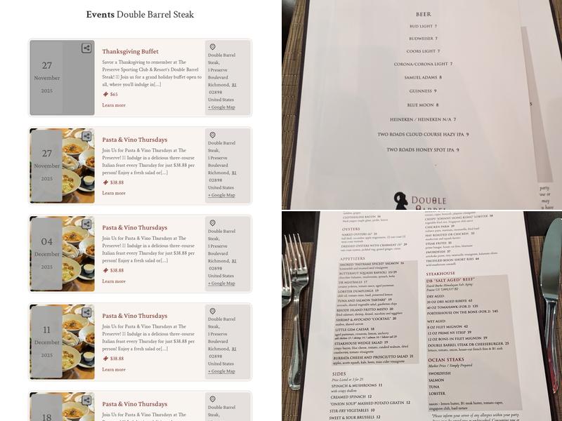 Double Barrel Steak Menu