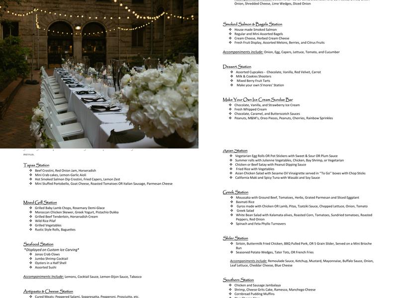 First Class Caterers Menu