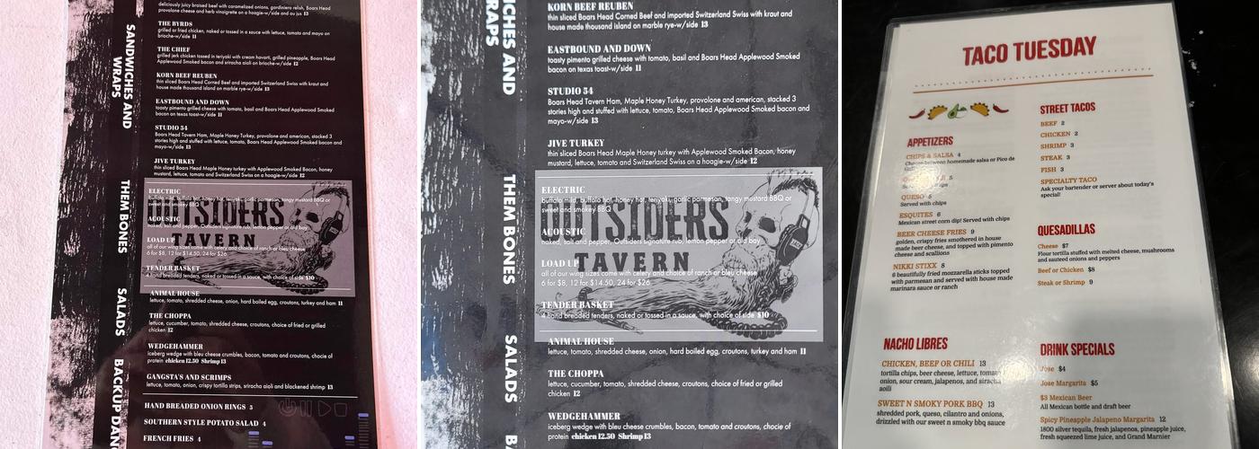 Outsiders Tavern Menu