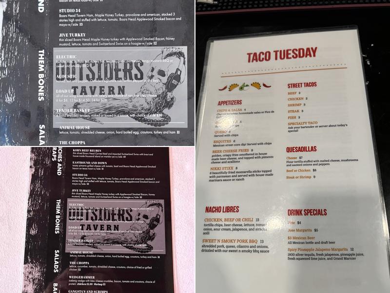 Outsiders Tavern Menu