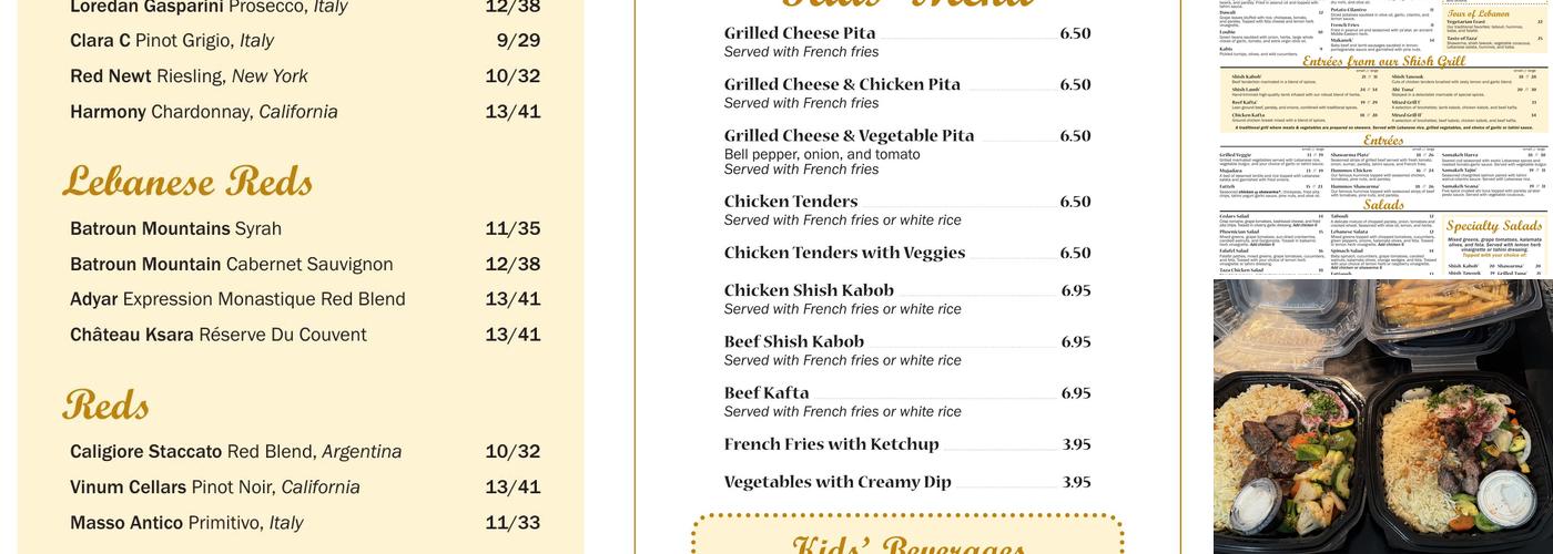 Taza - a Lebanese Grill Rocky River Menu