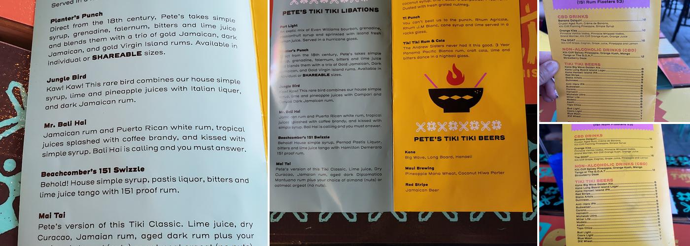 Pete's Tiki Tiki Menu