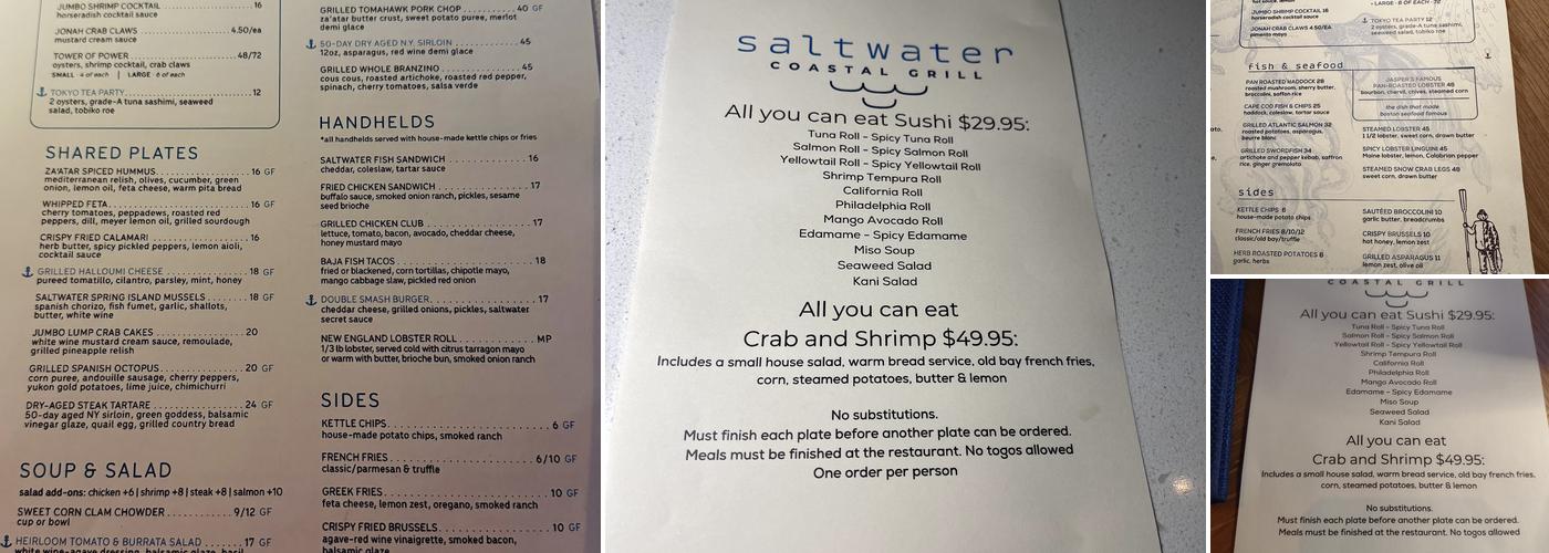 Saltwater Coastal Grill Menu