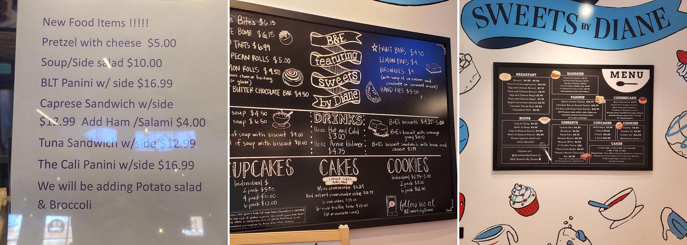 B&E Featuring Sweets By Diane Menu