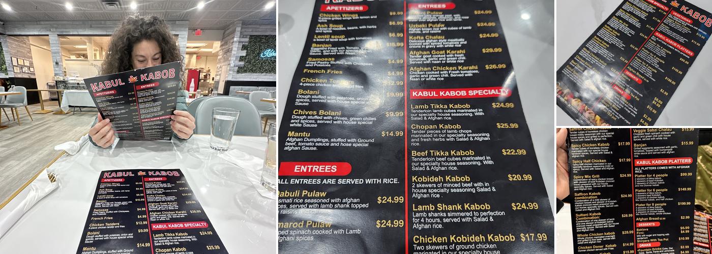 Kabul Kabob Menu