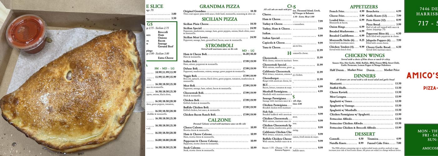 Amico’s Pizza Menu