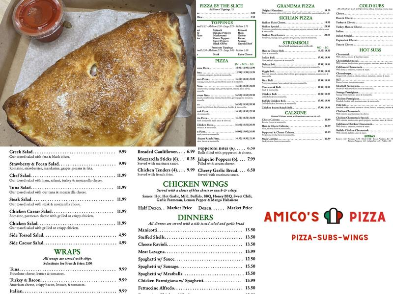 Amico’s Pizza Menu