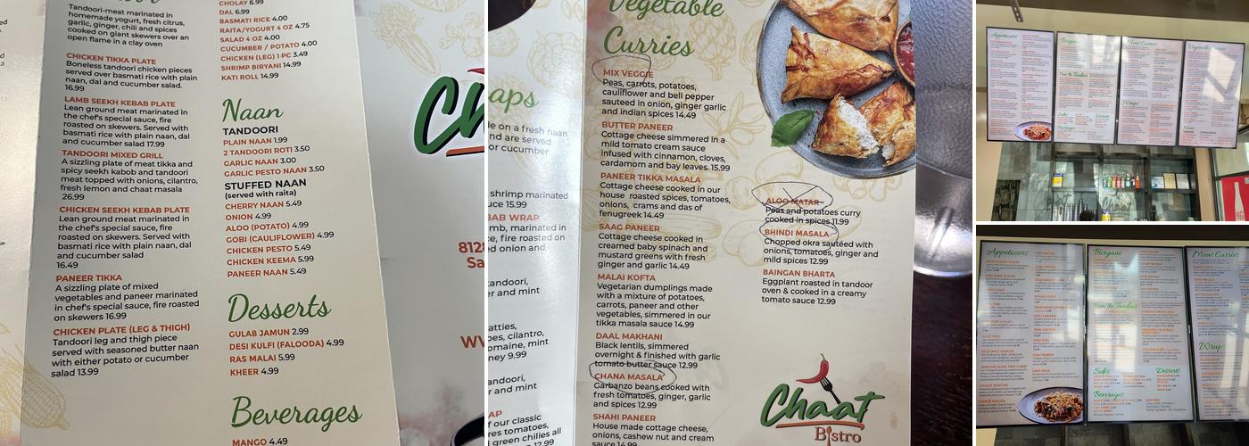 Chaat Bistro Menu
