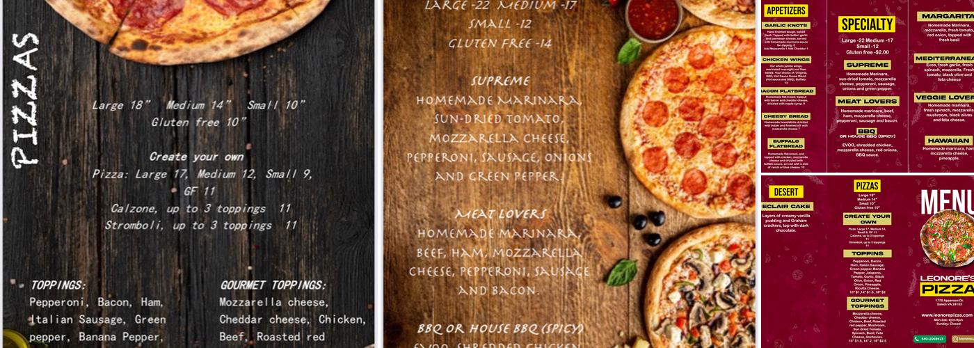 Leonore's Pizza Menu