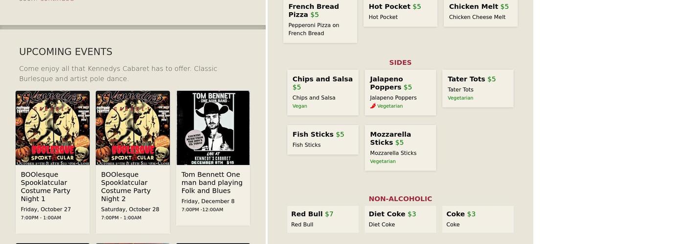 Molly's Gemini Room Menu