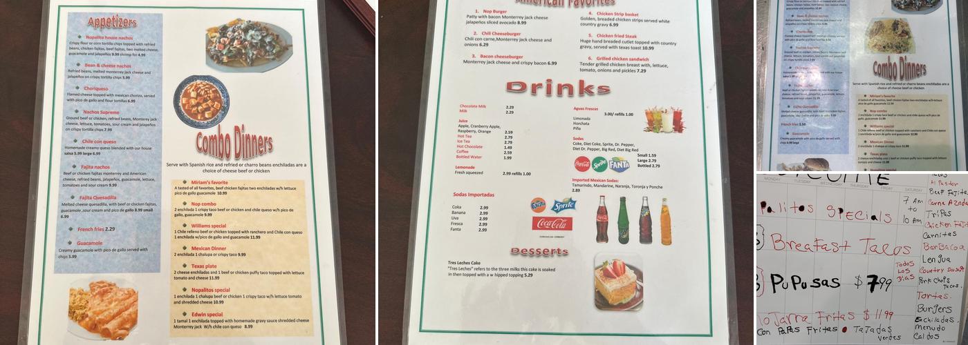 Nopalitos Mexican & Centroamerica Food Menu