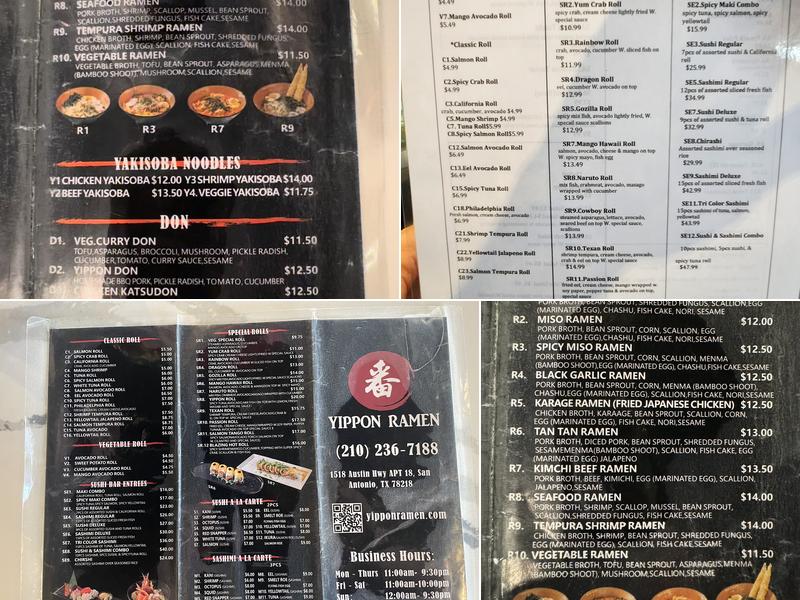 Yippon Ramen Menu