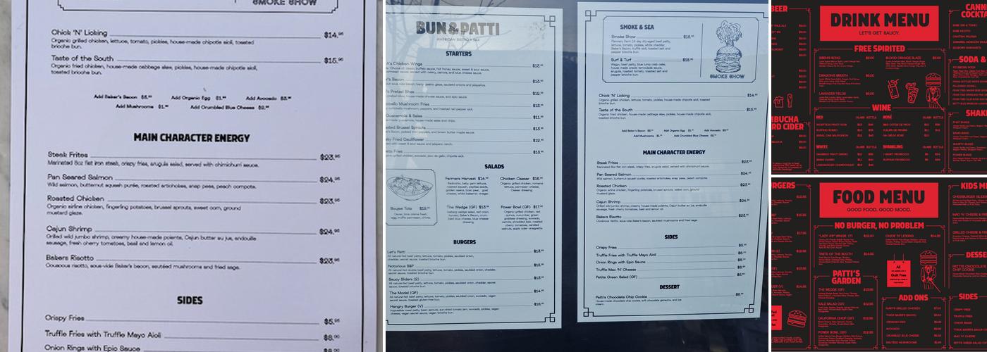 Bun & Patti Menu