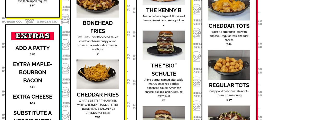 Bonehead Burger Co. Menu