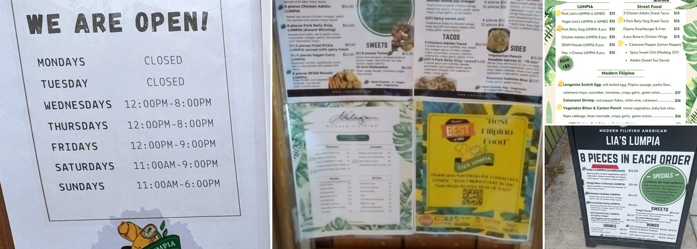 Lia’s Lumpia Menu