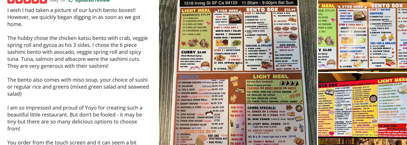 Yoma Cafe - Japanese Bento and Drinks Menu