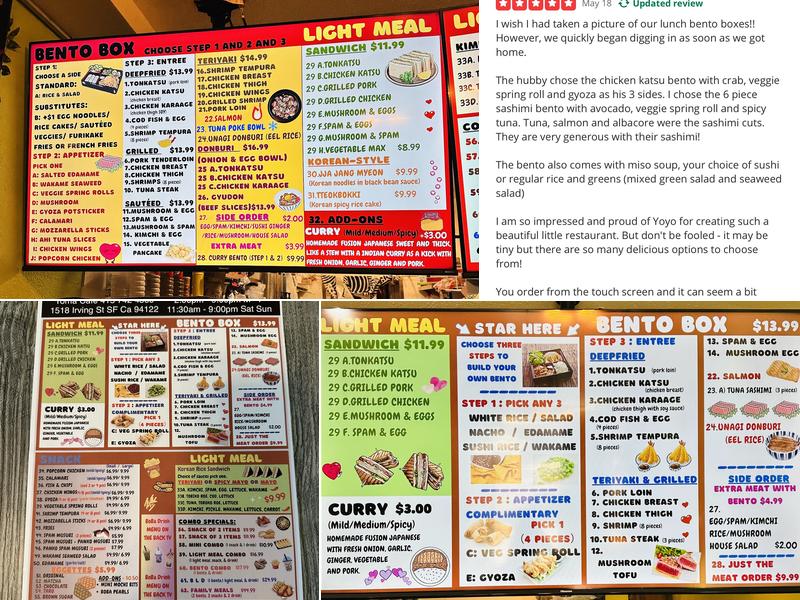 Yoma Cafe - Japanese Bento and Drinks Menu