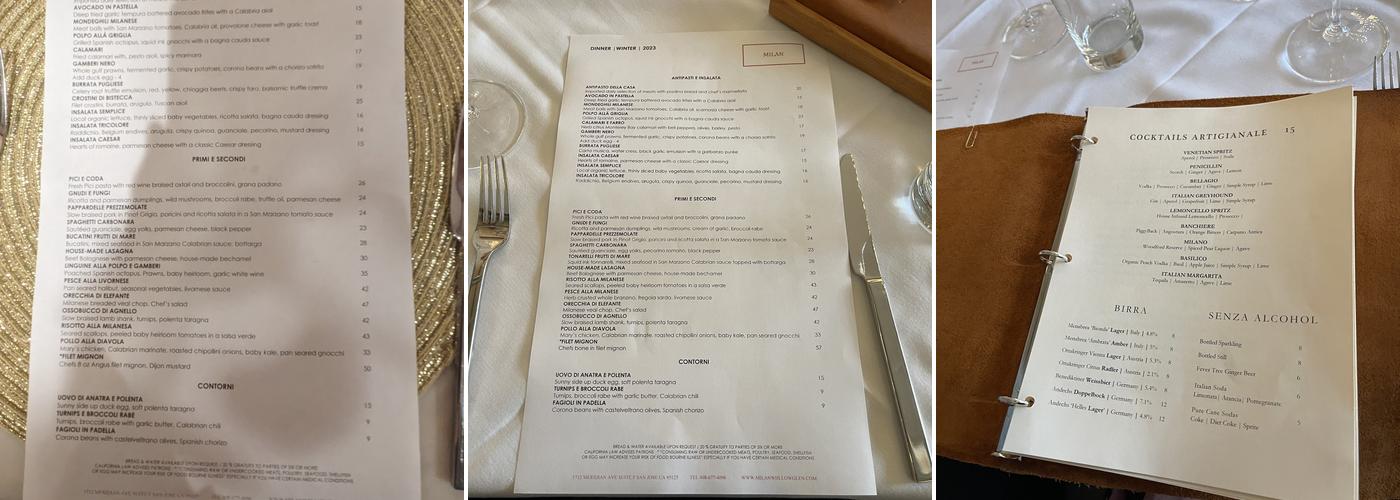 Milan Menu