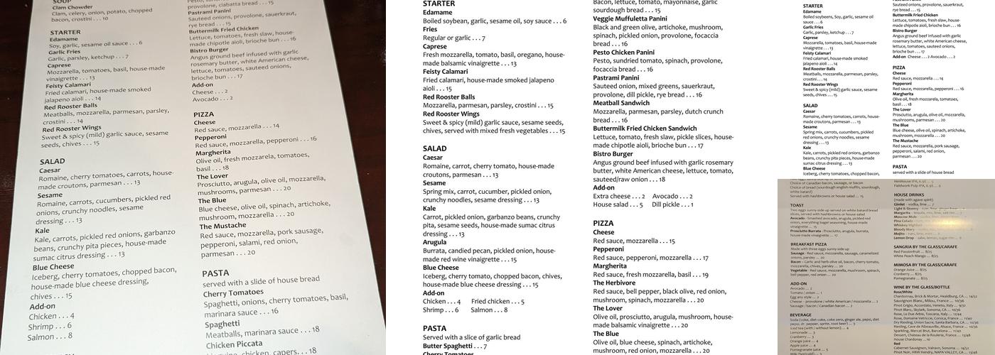 Red Rooster Brick Oven Menu